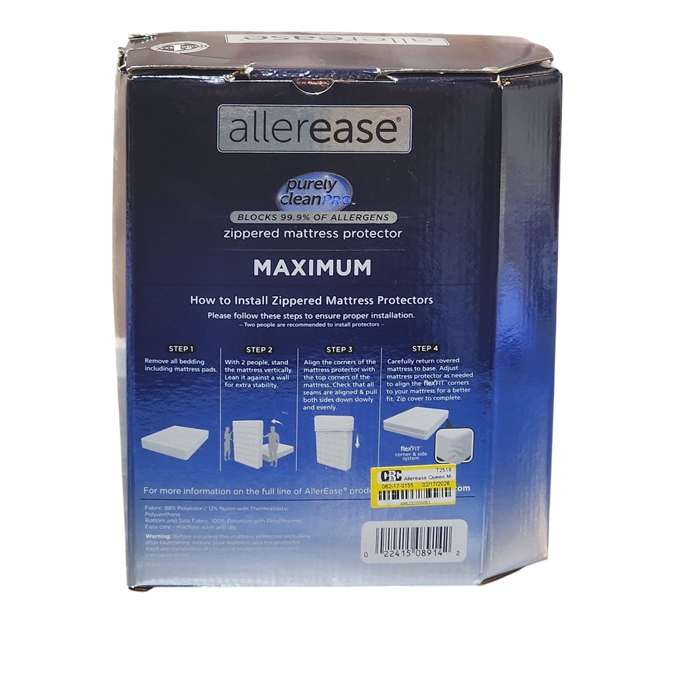Allerease Purely Clean Pro Maximum Zippered Mattress Protector Queen Waterproof - Picture 2 of 8